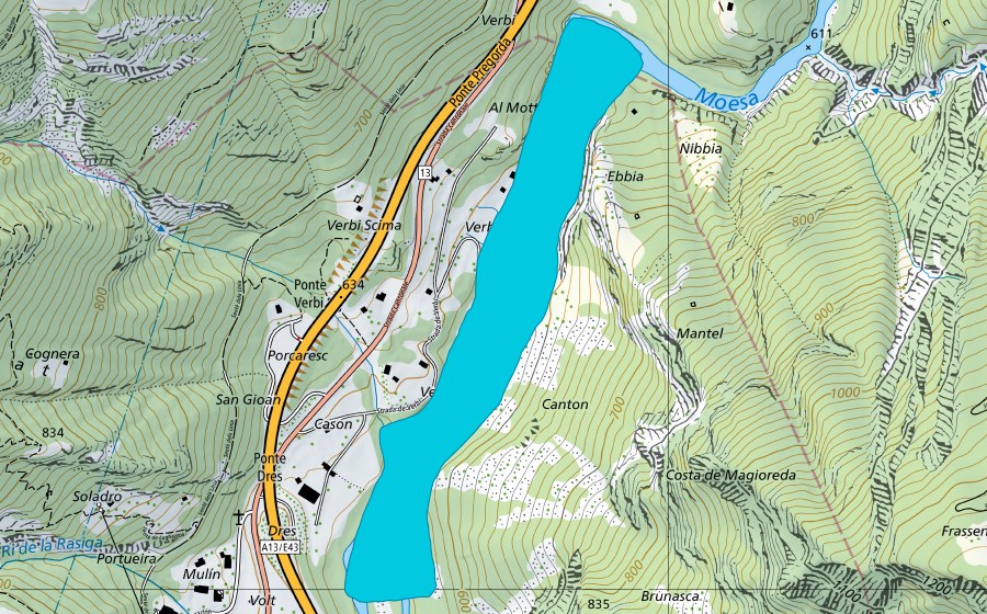 Landeskarte swisstopo mit dem Schutzperimeter von Canton (Auengebiet)