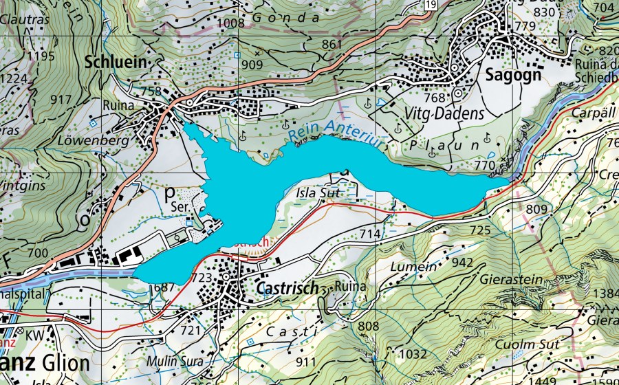 Carte nationale swisstopo avec le périmètre protégé de Cauma (Zone alluviale)