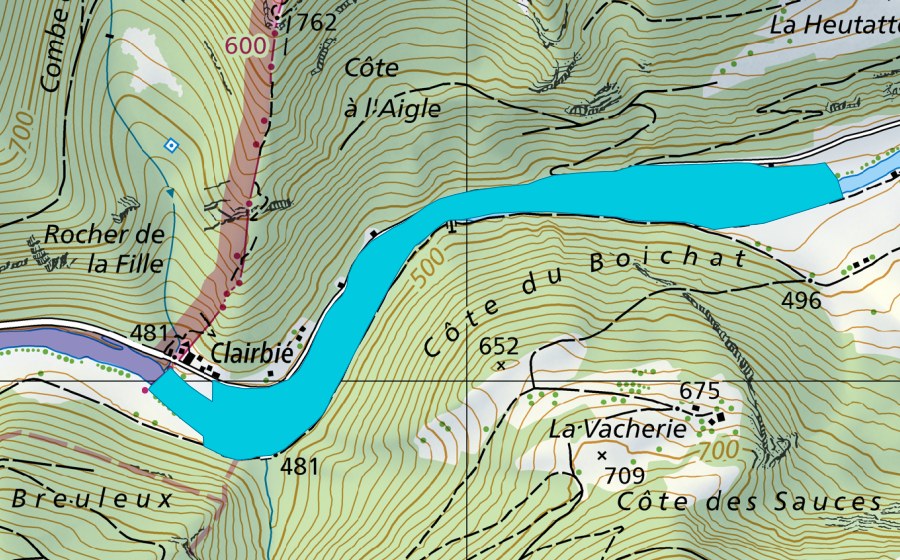 Landeskarte swisstopo mit dem Schutzperimeter von Clairbief (Auengebiet)