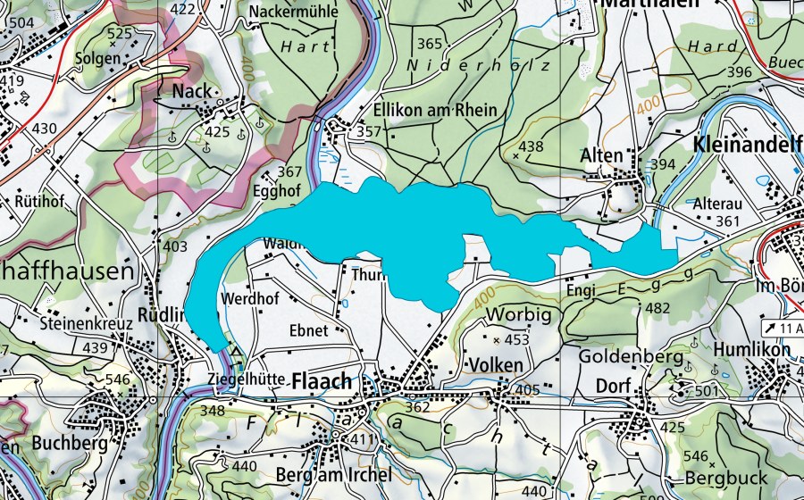 Landeskarte swisstopo mit dem Schutzperimeter von Eggrank - Thurspitz (Auengebiet)