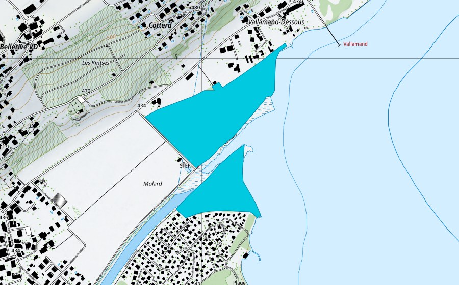 swisstopo national map showing the protected perimeter of Embouchure de la Broye (Floodplain)