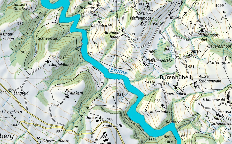 Carta nazionale swisstopo con il perimetro protetto di Emmeschlucht (Zona golenale)