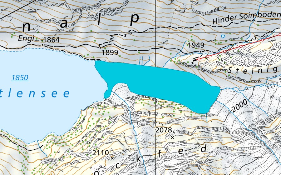 Carta nazionale swisstopo con il perimetro protetto di Engstlenalp (Zona golenale)