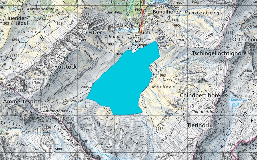 Landeskarte swisstopo mit dem Schutzperimeter von Engstligenalp (Auengebiet)