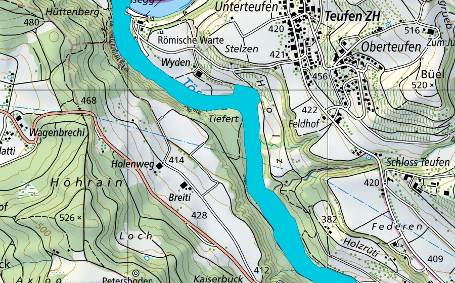 Carta nazionale swisstopo con il perimetro protetto di Freienstein - Tössegg (Zona golenale)
