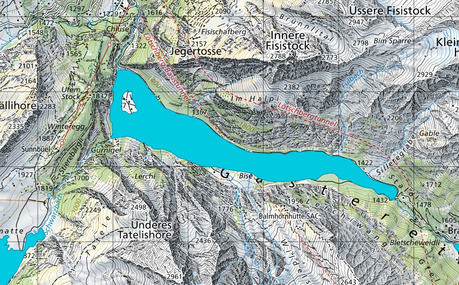 Landeskarte swisstopo mit dem Schutzperimeter von Gastereholz (Auengebiet)