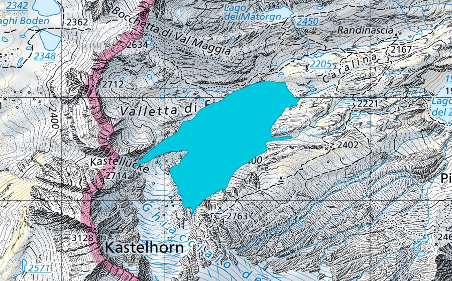 Landeskarte swisstopo mit dem Schutzperimeter von Ghiacciaio del Basòdino W (Auengebiet)
