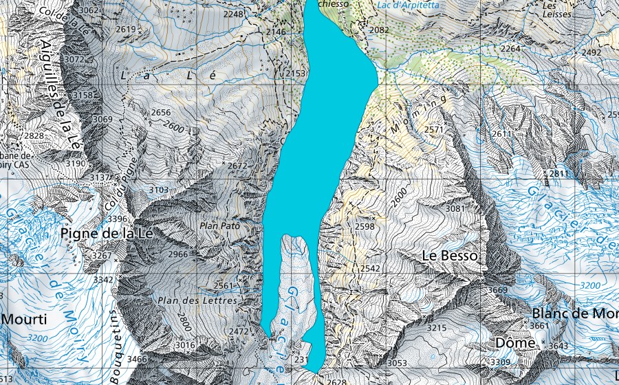 Carte nationale swisstopo avec le périmètre protégé de Glacier de Zinal (Zone alluviale)