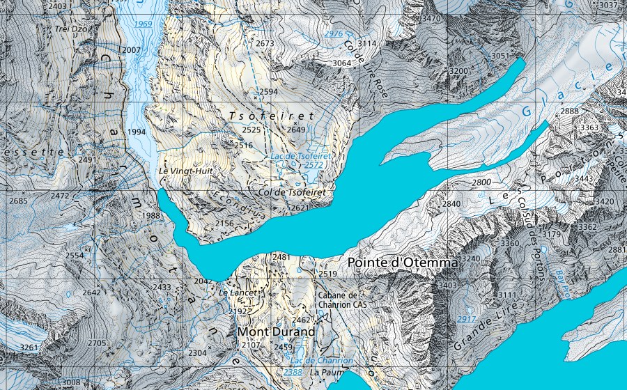 Carte nationale swisstopo avec le périmètre protégé de Glacier du Brenay (Zone alluviale)