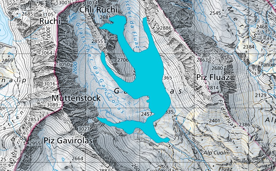 Carta nazionale swisstopo con il perimetro protetto di Glatscher da Gavirolas (Zona golenale)
