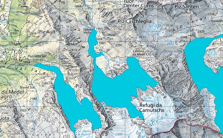 Carte nationale swisstopo avec le périmètre protégé de Glatscher da Plattas (Zone alluviale)