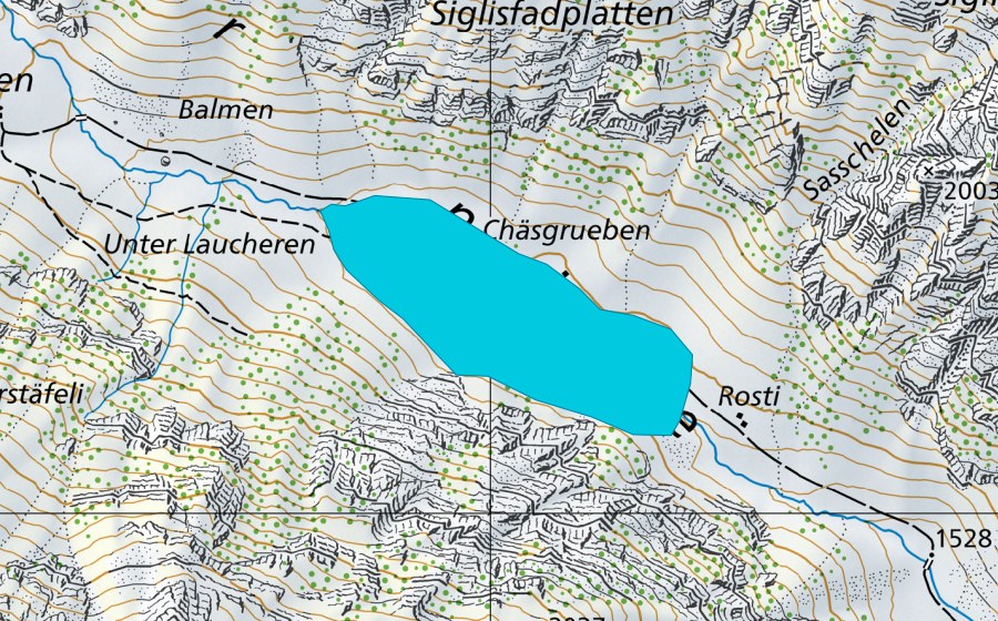 swisstopo national map showing the protected perimeter of Gorneren (Floodplain)