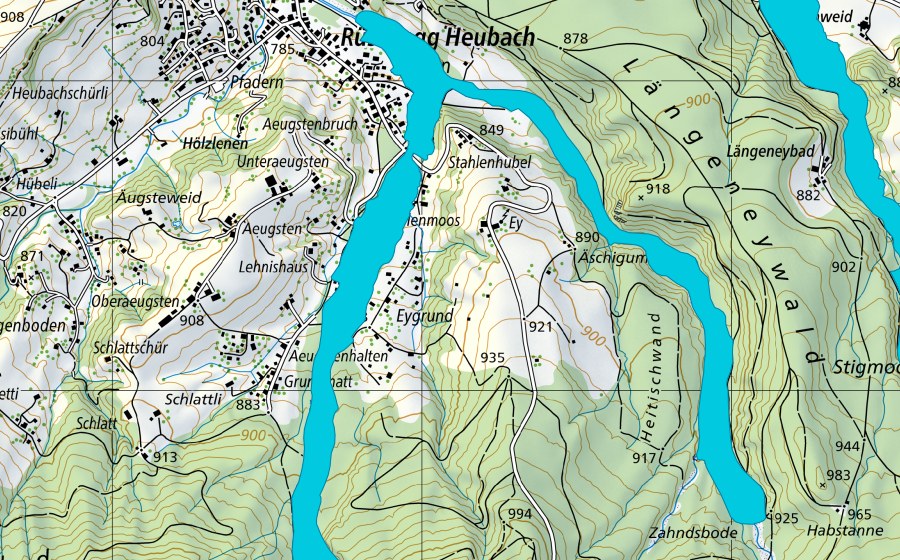 Carte nationale swisstopo avec le périmètre protégé de Heubach (Zone alluviale)