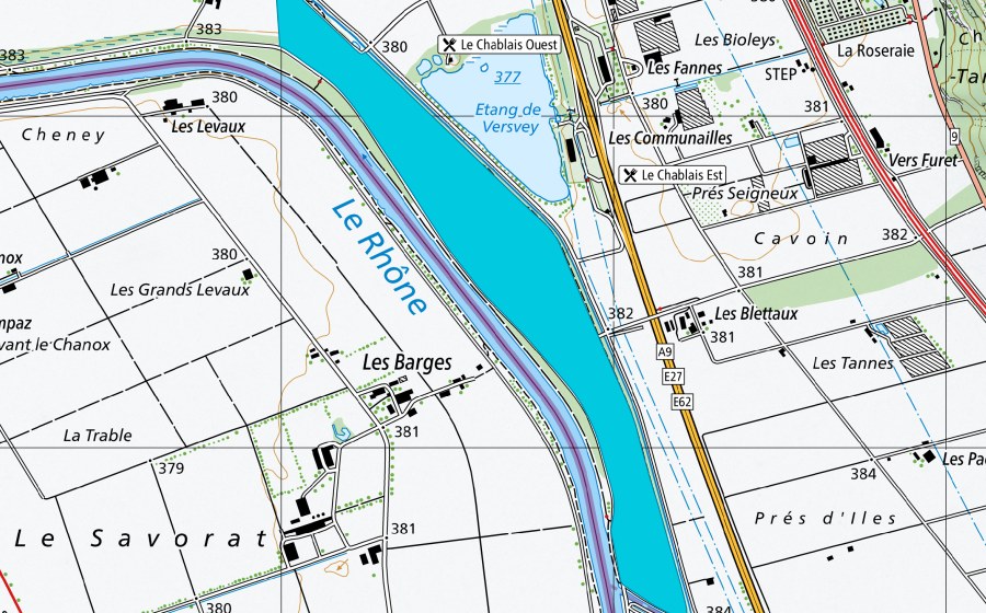 Landeskarte swisstopo mit dem Schutzperimeter von Iles des Clous (Auengebiet)