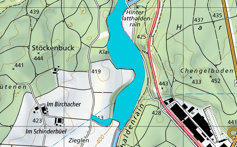 Landeskarte swisstopo mit dem Schutzperimeter von Klarenwiesen (Auengebiet)