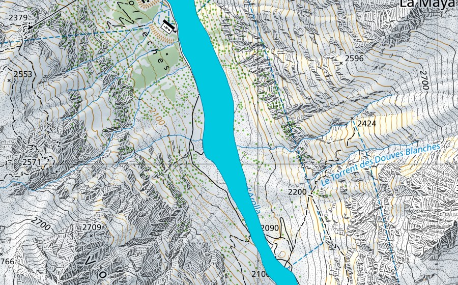 Carte nationale swisstopo avec le périmètre protégé de La Borgne en amont d'Arolla (Zone alluviale)