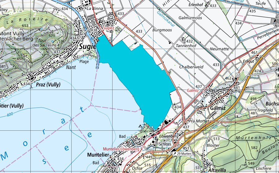 Landeskarte swisstopo mit dem Schutzperimeter von Le Chablais (Auengebiet)