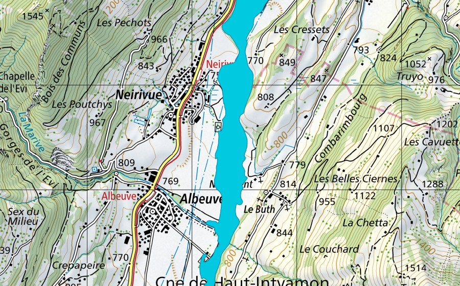 Carte nationale swisstopo avec le périmètre protégé de Les Auges de Neirivue (Zone alluviale)