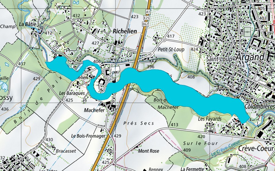Landeskarte swisstopo mit dem Schutzperimeter von Les Gravines (Auengebiet)