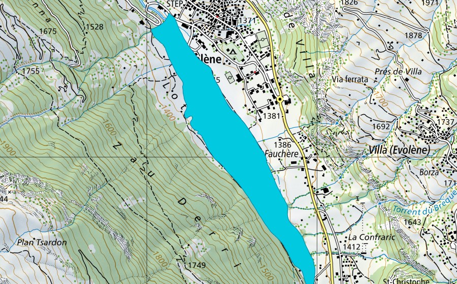 Landeskarte swisstopo mit dem Schutzperimeter von Lotrey (Auengebiet)