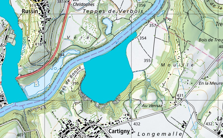 Carta nazionale swisstopo con il perimetro protetto di Moulin de Vert (Zona golenale)