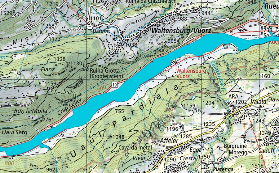 Landeskarte swisstopo mit dem Schutzperimeter von Ogna da Pardiala (Auengebiet)