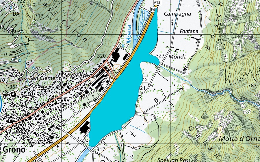swisstopo national map showing the protected perimeter of Pascoletto (Floodplain)