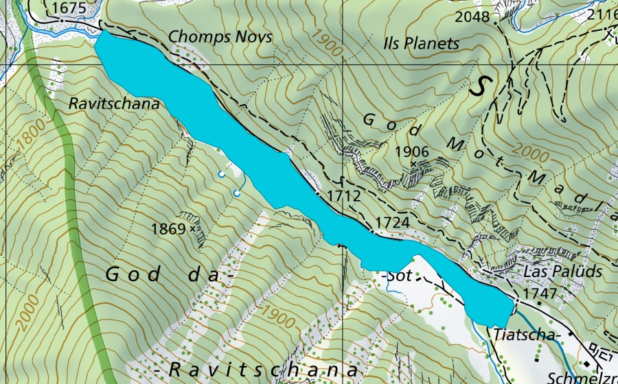 Landeskarte swisstopo mit dem Schutzperimeter von Ravitschana (Auengebiet)