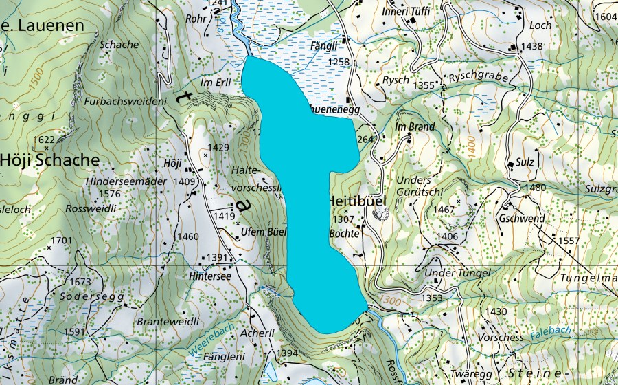 Landeskarte swisstopo mit dem Schutzperimeter von Rohr - Oey (Auengebiet)