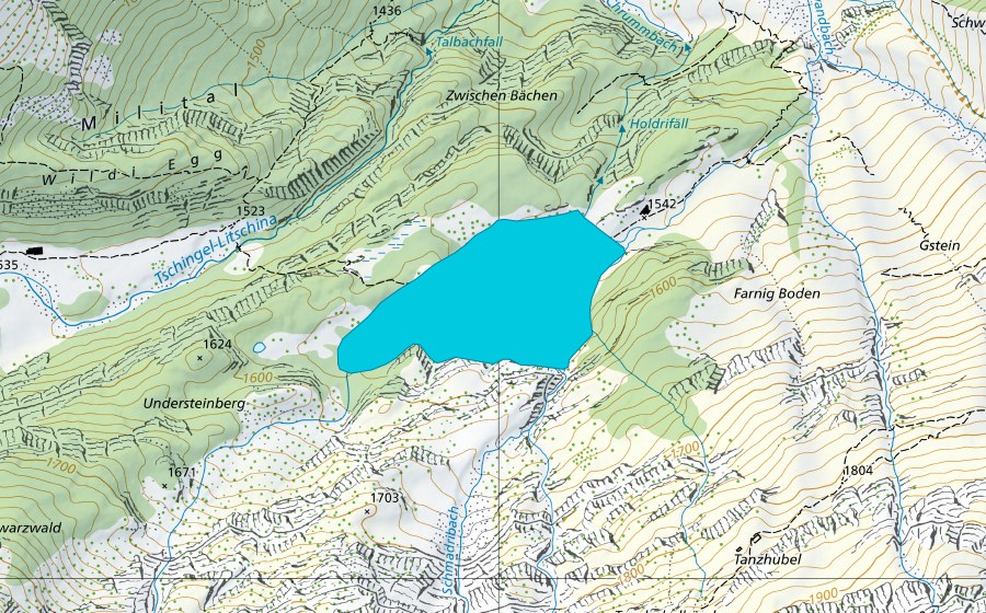 swisstopo national map showing the protected perimeter of Schmadribach-Chrummbach (Floodplain)