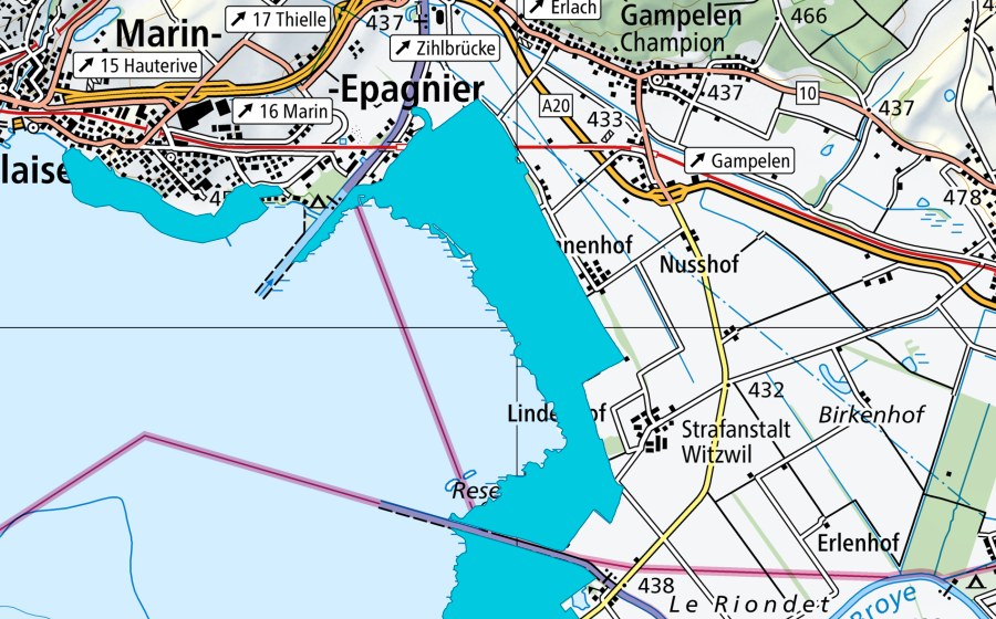 Carte nationale swisstopo avec le périmètre protégé de Seewald - Fanel (Zone alluviale)