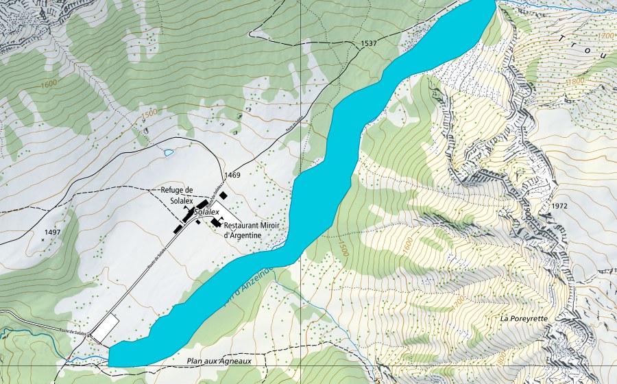 Carte nationale swisstopo avec le périmètre protégé de Solalex (Zone alluviale)