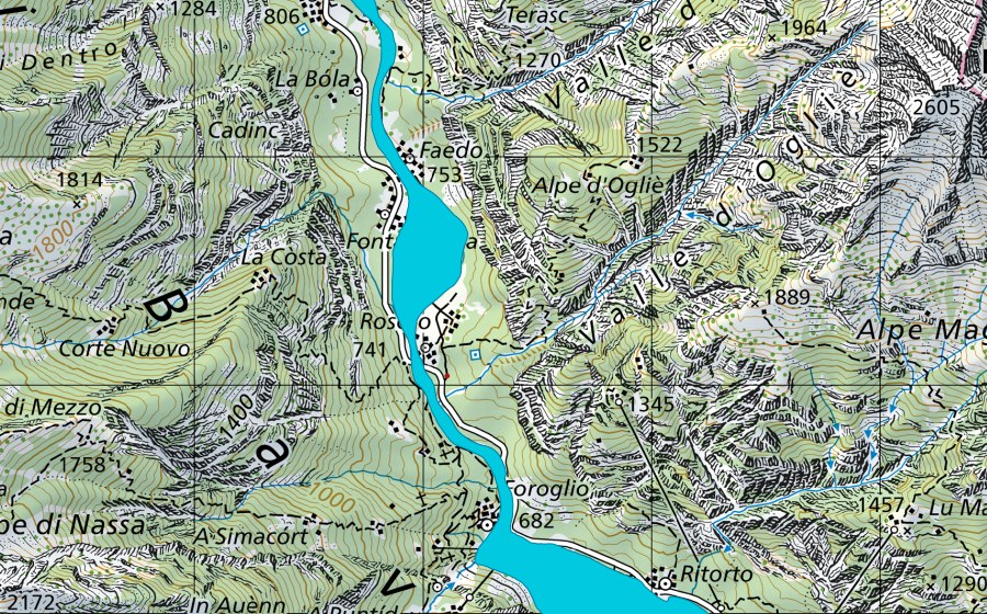 swisstopo national map showing the protected perimeter of Sonlèrt - Sabbione (Floodplain)