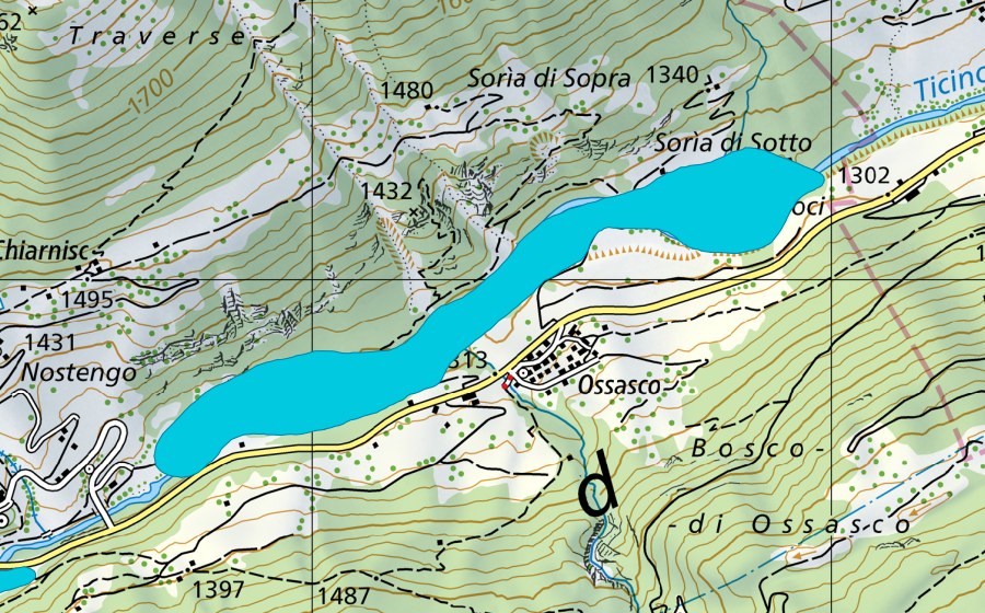 swisstopo national map showing the protected perimeter of Soria (Floodplain)