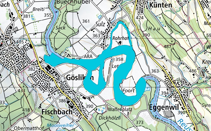 Carta nazionale swisstopo con il perimetro protetto di Tote Reuss-Alte Reuss (Zona golenale)