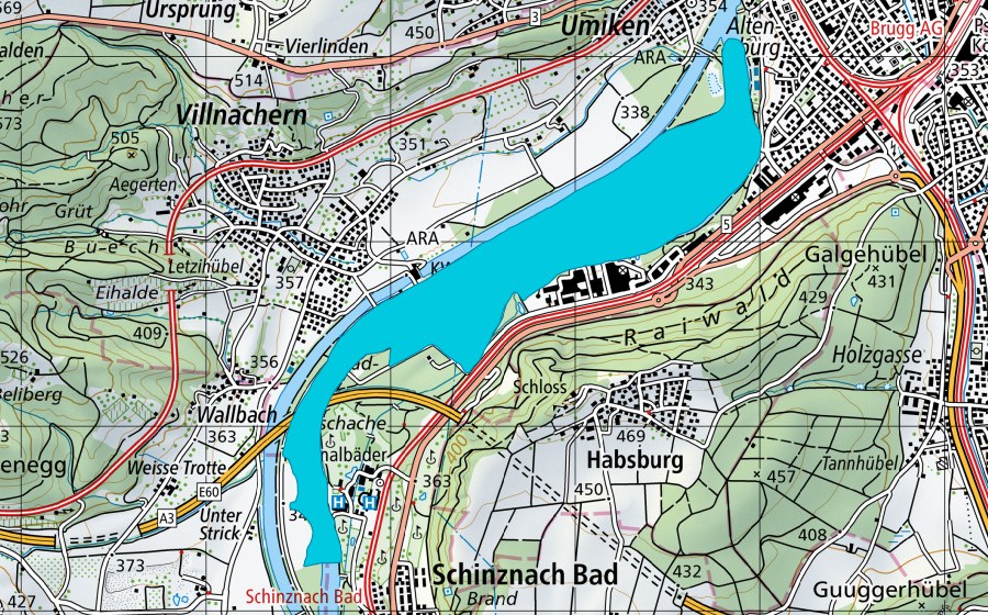 Carte nationale swisstopo avec le périmètre protégé de Umiker Schachen - Stierenhölzli (Zone alluviale)