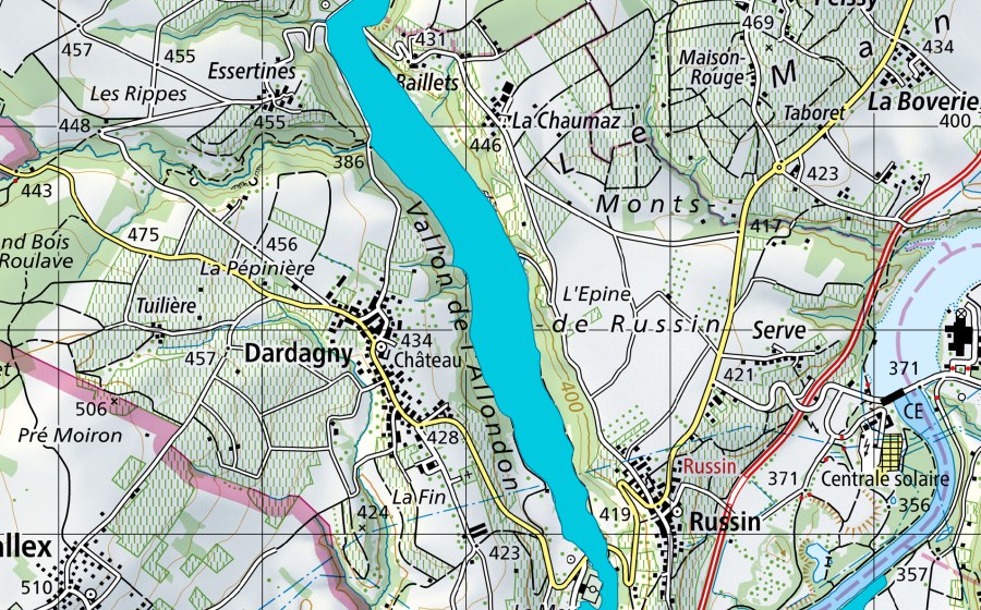 Carta nazionale swisstopo con il perimetro protetto di Vallon de l'Allondon (Zona golenale)