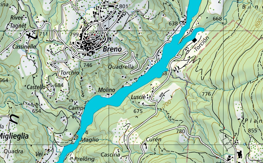 swisstopo national map showing the protected perimeter of Vezio - Aranno (Floodplain)