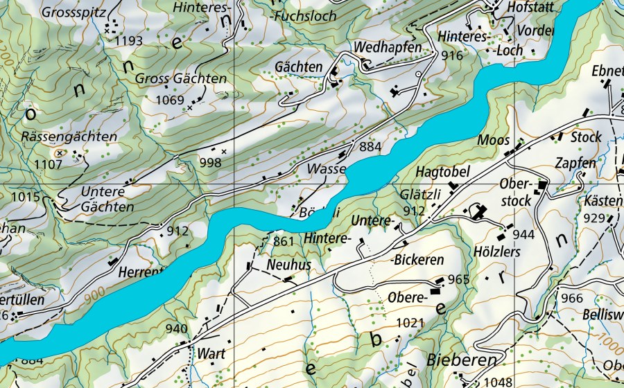 Landeskarte swisstopo mit dem Schutzperimeter von Weissbad (Auengebiet)