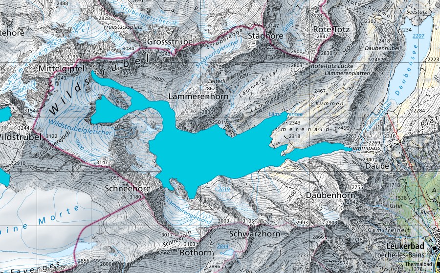swisstopo national map showing the protected perimeter of Wildstrubelgletscher (Floodplain)