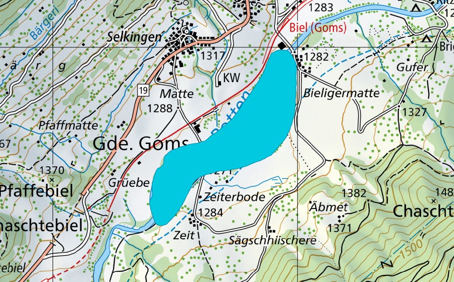 swisstopo national map showing the protected perimeter of Zeiterbode (Floodplain)