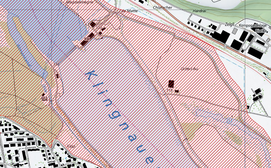 Landeskarte swisstopo mit dem Schutzperimeter von Aarelandschaft bei Klingnau (BLN-Landschaft)