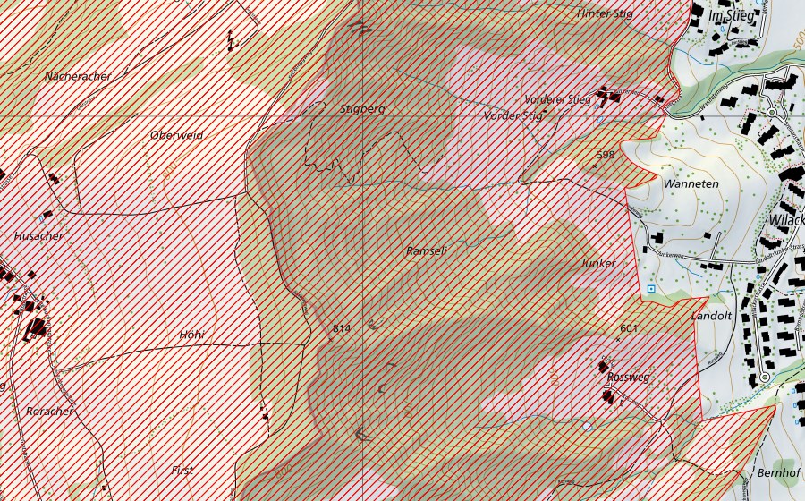 Landeskarte swisstopo mit dem Schutzperimeter von Albiskette – Reppischtal (BLN-Landschaft)