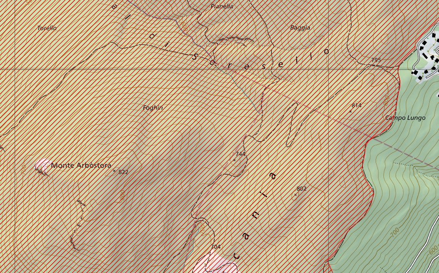 Landeskarte swisstopo mit dem Schutzperimeter von Arbòstora – Morcote (BLN-Landschaft)