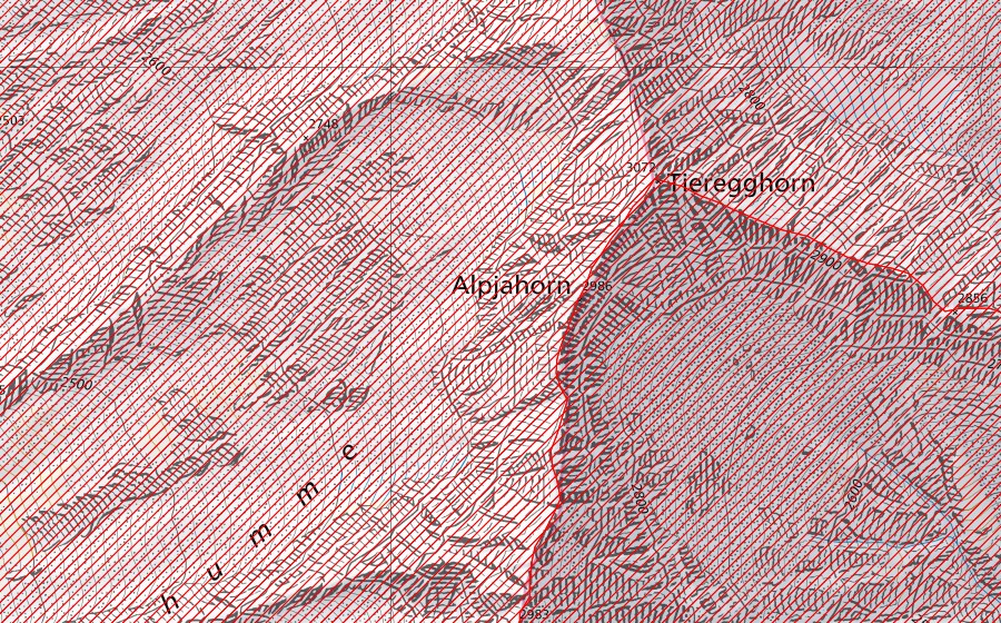 Landeskarte swisstopo mit dem Schutzperimeter von Berner Hochalpen und Aletsch-Bietschhorn-Gebiet (südlicher Teil) (BLN-Landschaft)