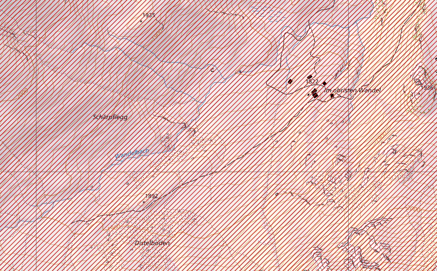 Carte nationale swisstopo avec le périmètre protégé de Chaltenbrunnenmoor – Wandelalp (Paysage IFP)