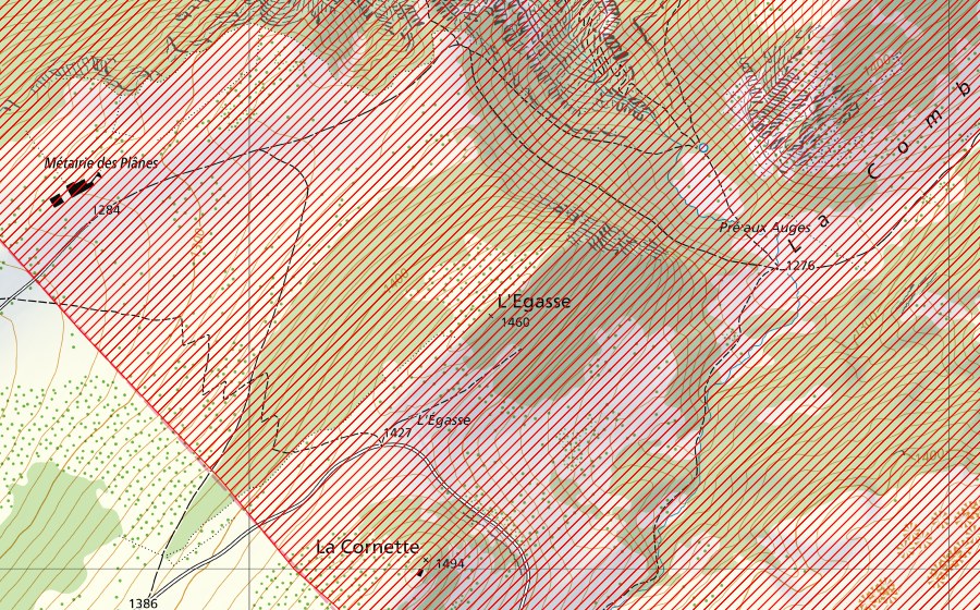 swisstopo national map showing the protected perimeter of Chasseral (BLN landscape)