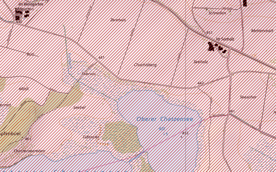 swisstopo national map showing the protected perimeter of Chatzenseen (BLN landscape)