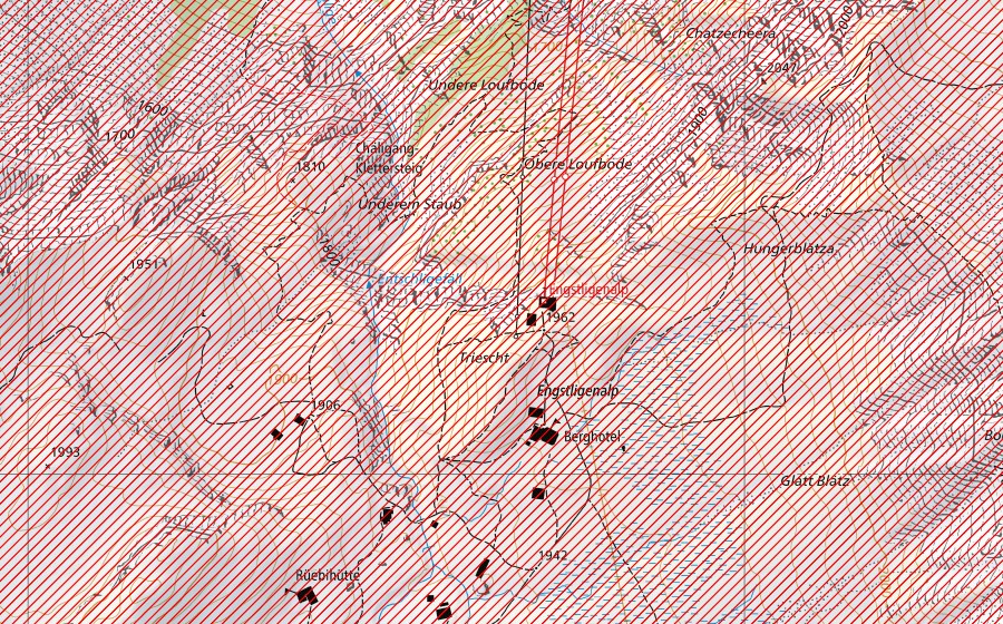 Carte nationale swisstopo avec le périmètre protégé de Engstligenalp und Entschligefäll (Paysage IFP)