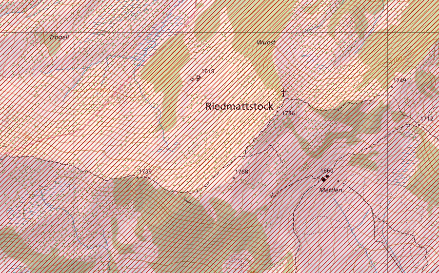 swisstopo national map showing the protected perimeter of Flyschlandschaft Haglere – Glaubenberg – Schlieren (BLN landscape)